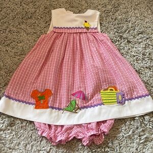 Little Goodies Beach Themed Punk Seersucker Dress w/Bloomers, Size 4T
